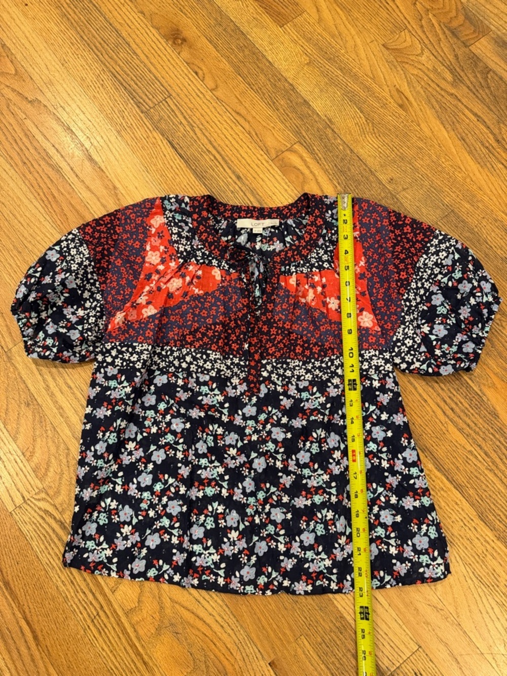 LOFT Petites Navy Blouse with Red Floral Print - Picture 7 of 10